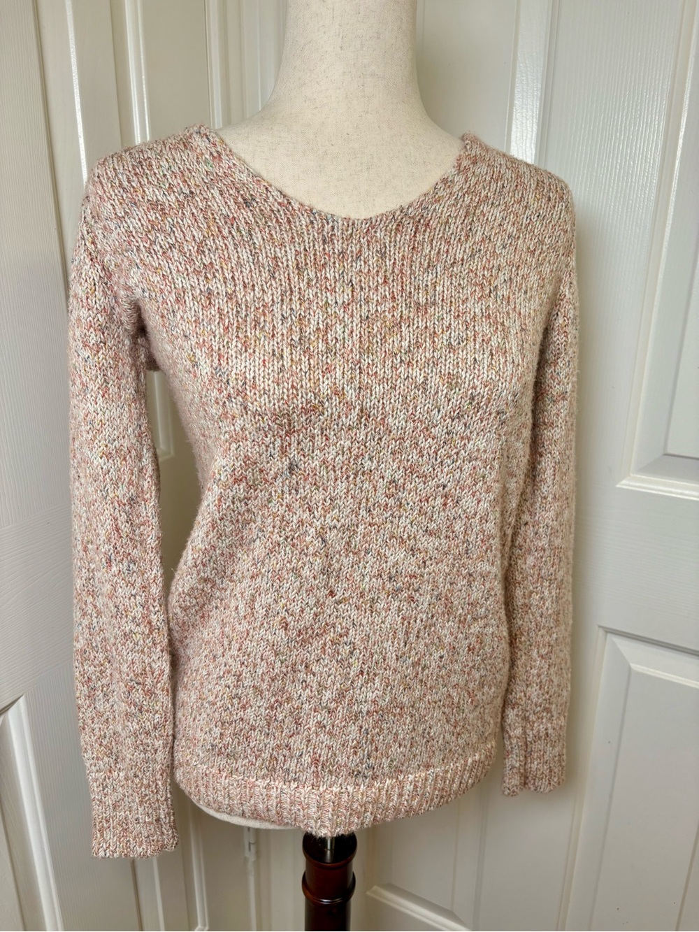 LOFT Pink Marled Knit Sweater Textured Neutral Speckled Pullover Preppy Small